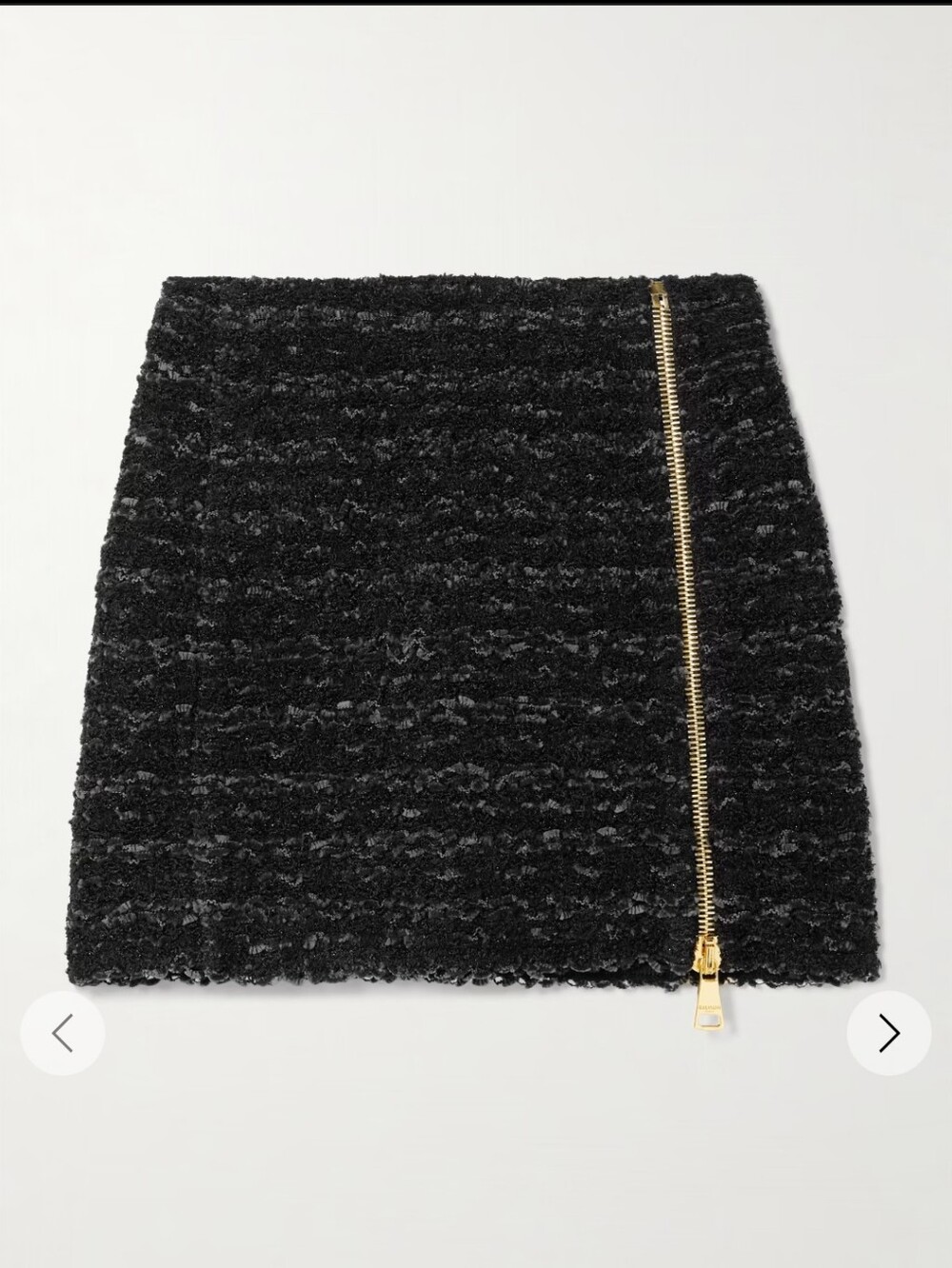 BALMAIN I NWT 38 (US6/M) Zipper Tweed Mini Skirt I black gold I $1450 authentic